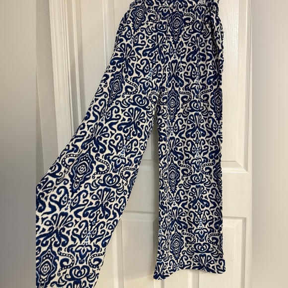 ZARA Blue White Ikat Print Wide Leg Pants Size M Made in Turkey - Picture 7 of 8